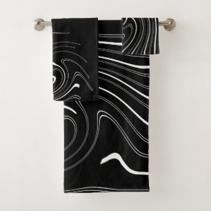 Abstract Art Black White Lines Twirl Minimalism Ba Bath Towel Set
