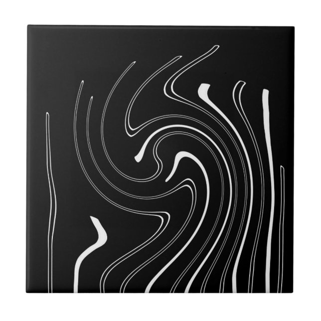 Abstract Art Black White Lines Twirl Minimalism Ce Tile (Front)