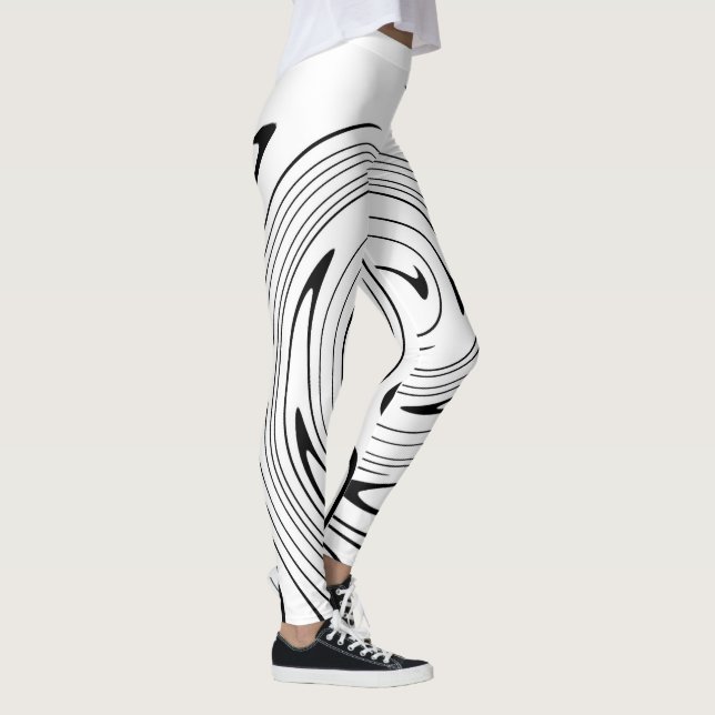 Abstract Art Black White Lines Twirl Minimalism Leggings (Right)