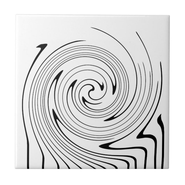 Abstract Art Black White Lines Twirl Minimalism Tile (Front)
