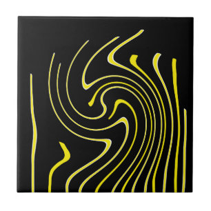 Abstract Art Black White Yellow Lines Minimalism Tile