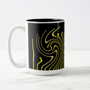 Abstract Art Black White Yellow Lines Minimalism Two-Tone Coffee Mug