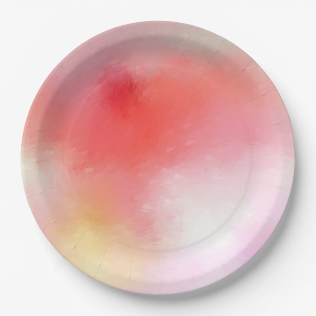 Abstract Art Blank Template Pink Red Orange Yellow Paper Plate (Front)