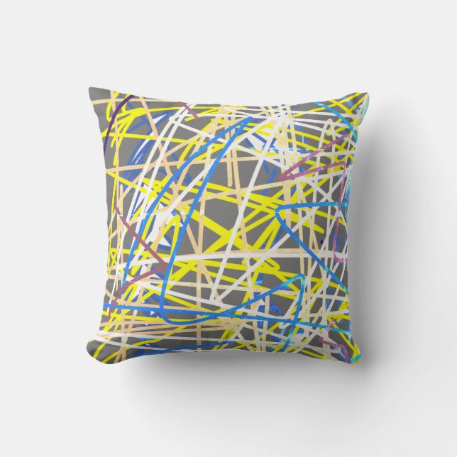 Abstract Art Blue Grey Yellow Cushion Throw Pillow (Front)