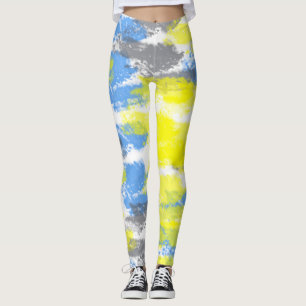 Abstract Art Blue White Yellow Grey Minimalism Leggings