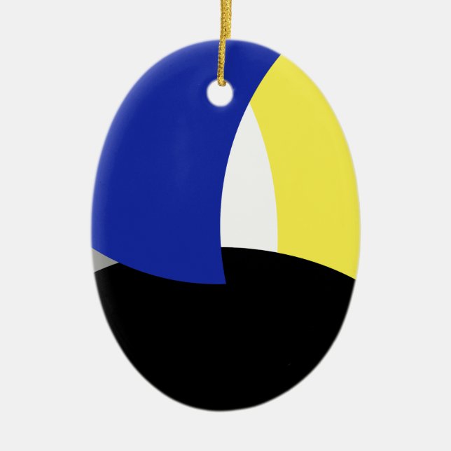 Abstract Art Blue Yellow Ceramic Tree Decoration (Front)