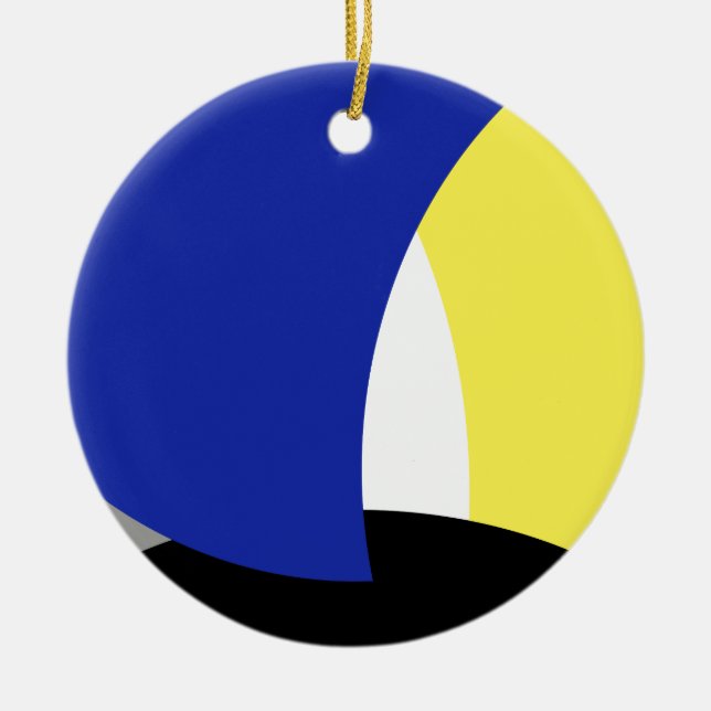 Abstract Art Blue Yellow Ceramic Tree Decoration (Front)