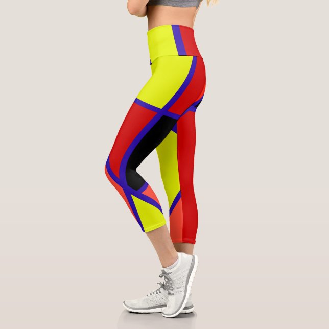 Abstract Art Blue Yellow Red Minimalism Capri Leggings (Left)