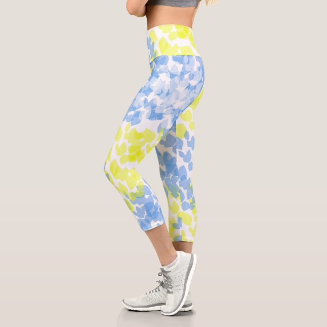 Abstract Art Blue Yellow White Minimalism Capri Leggings (Left)