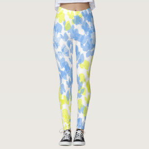 Abstract Art Blue Yellow White Minimalism Leggings