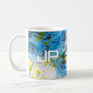 Abstract Art Blue Yellow White Template Monogram Coffee Mug