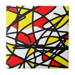 Abstract Art Bold Bright Happy Yellow Red Tile
