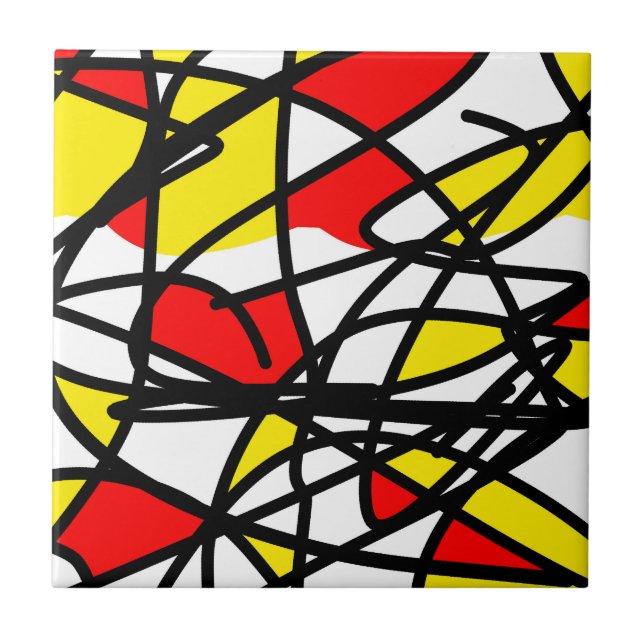 Abstract Art Bold Bright Happy Yellow Red Tile (Front)