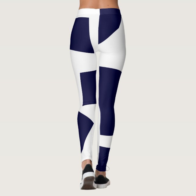 Abstract Art Bold Dark Blue White Leggings (Back)