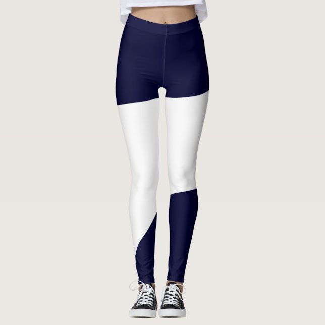 Abstract Art Bold Dark Blue White Leggings (Front)