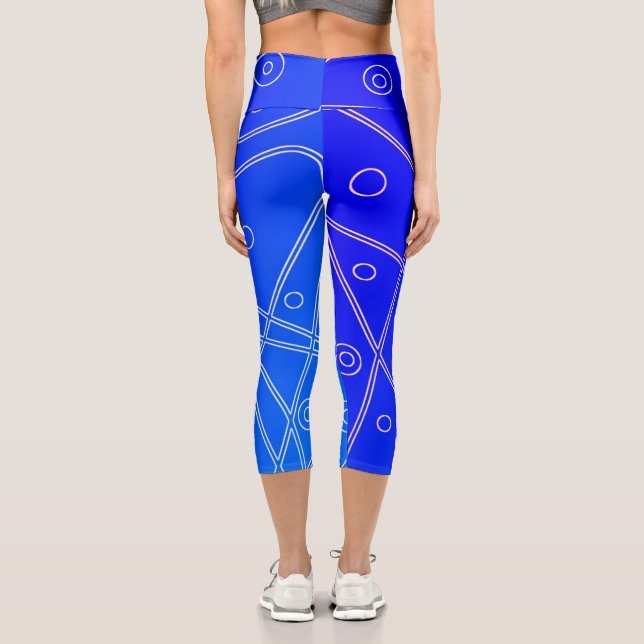 Abstract Art Bright Blue Line Circles Minimalism Capri Leggings (Back)