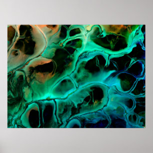 Abstract art bright neon painting in violet and pi poster