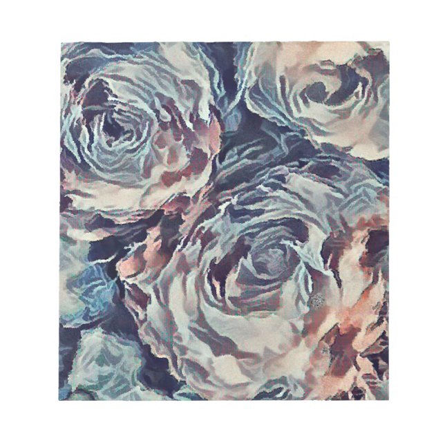 Abstract art brush textured roses print blue beige notepad (Front)