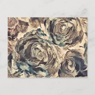 Abstract art brush textured roses print brown beig invitation postcard