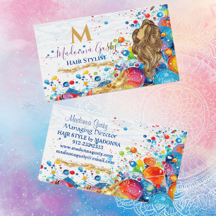 Abstract Art Bubbles Golden Monogram Hair Stylist  Business Card
