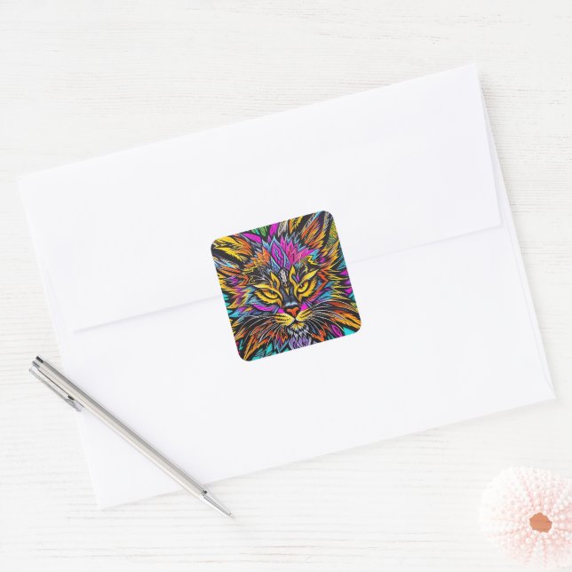 abstract art cat square sticker (Envelope)