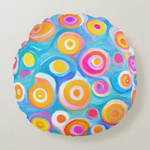 Abstract Art Circles Bright Colours Home Decor Fun Round Cushion