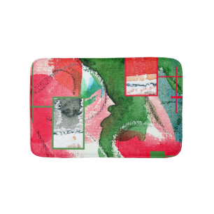 abstract art collage, mixed media and watercolor 2 bath mat