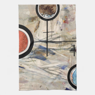 abstract art collage, mixed media and watercolor 3 tea towel