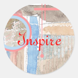 abstract art collage, mixed media and watercolor 5 classic round sticker