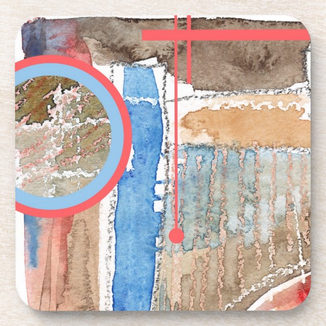 abstract art collage, mixed media and watercolor 5 coaster (Front)