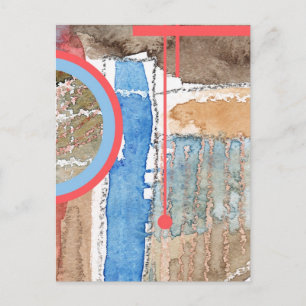 abstract art collage, mixed media and watercolor 5 postcard
