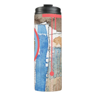 abstract art collage, mixed media and watercolor 5 thermal tumbler