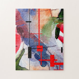 abstract art collage, mixed media and watercolor jigsaw puzzle
