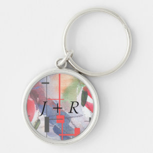 abstract art collage, mixed media and watercolor key ring