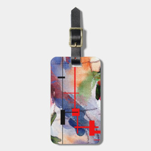 abstract art collage, mixed media and watercolor luggage tag