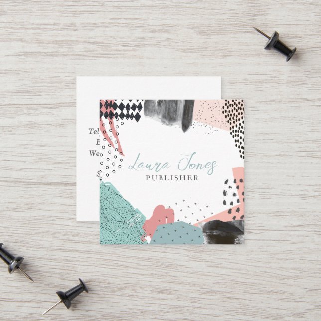 Abstract Art Collage Publisher Writer Square Calling Card (Front/Back In Situ)