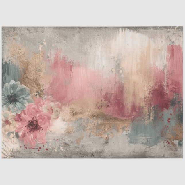 Abstract Art College Distressed Florals Decoupage Tissue Paper (Front)