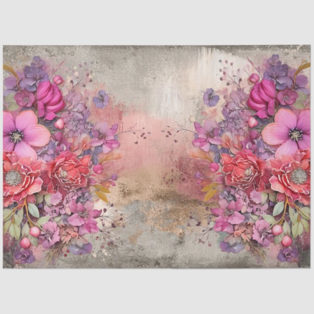 Abstract Art College Distressed Florals Decoupage Tissue Paper (Front)