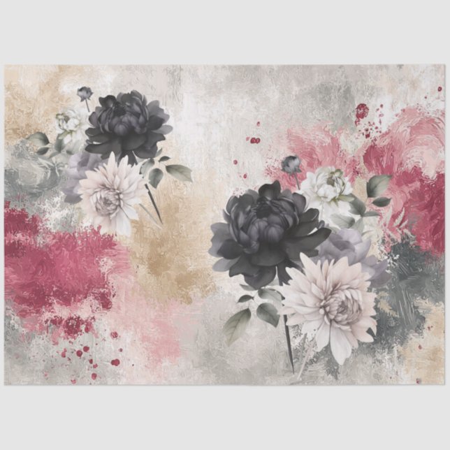 Abstract Art College Distressed Florals Decoupage Tissue Paper (Front)