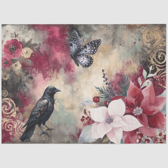 Abstract Art College Distressed Florals Decoupage Tissue Paper (Front)