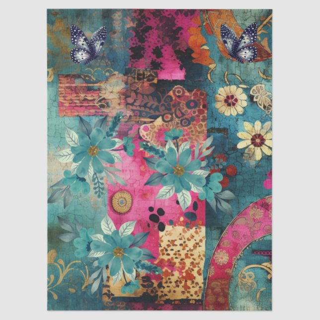 Abstract Art College Florals & Butterflies Tissue Paper (Front)