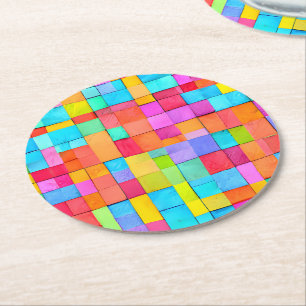 Abstract Art Colourful Custom Text Modern  Round Paper Coaster