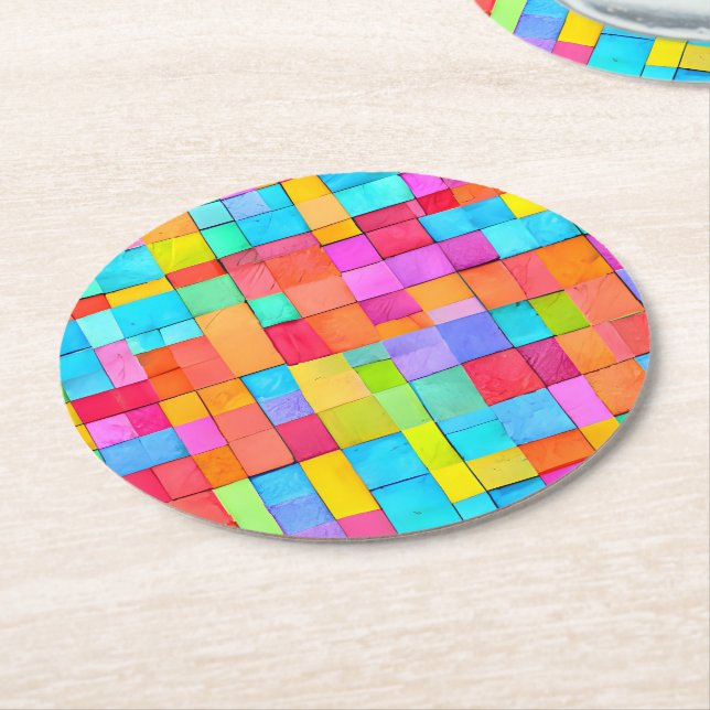 Abstract Art Colourful Custom Text Modern  Round Paper Coaster (Angled)