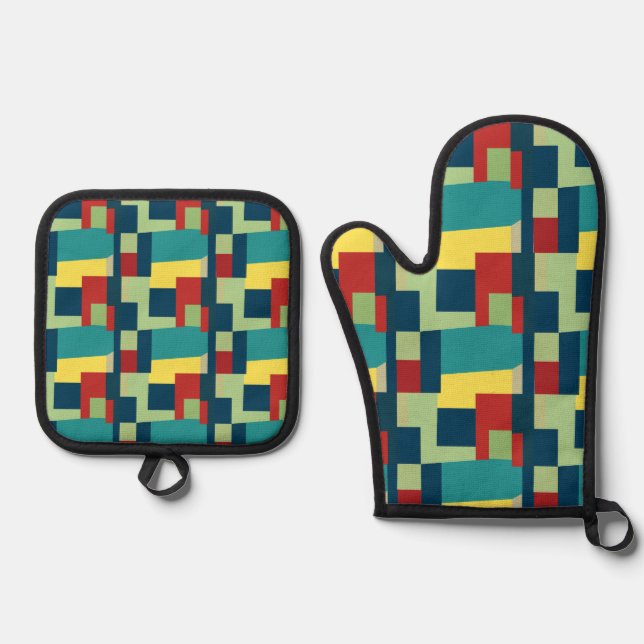 Abstract Art Colourful Geometric Modern Oven Mitt & Pot Holder Set (Front)