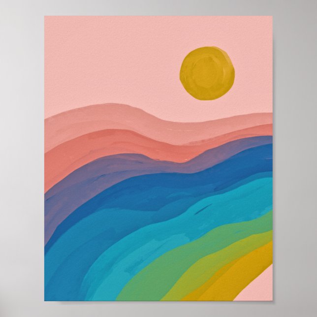 Abstract Art Colourful Watercolor Pink Blue Poster (Front)