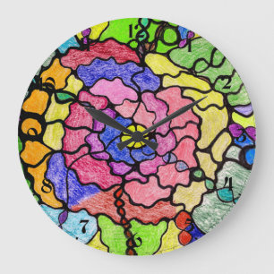 Abstract Art Colourful Wonderful Flower Painting Large Clock