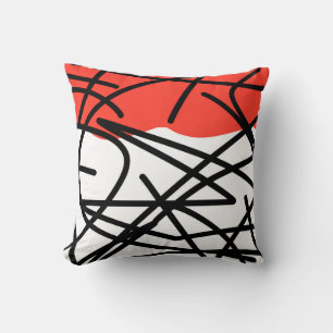 Abstract Art Coral Red Black White Cushion