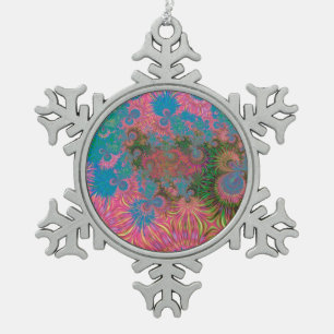 Abstract Art Corals Snowflake Pewter Christmas Ornament