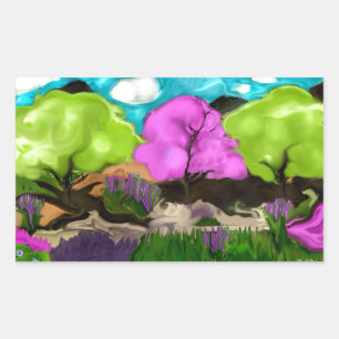 Abstract Art Cotton Candy Trees Rectangular Sticker