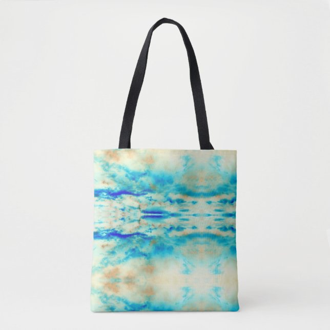 Abstract art cream blue turquoise classy tote bag (Front)